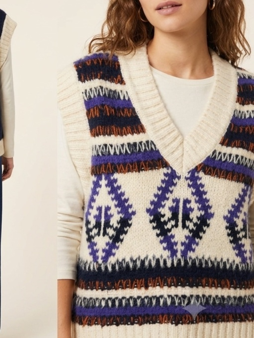 Chunky Knit V-Neck Sweater Vest Fair Isle Medium